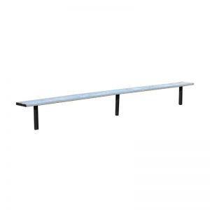 3D rendering of players bench with aluminum seat and three black legs